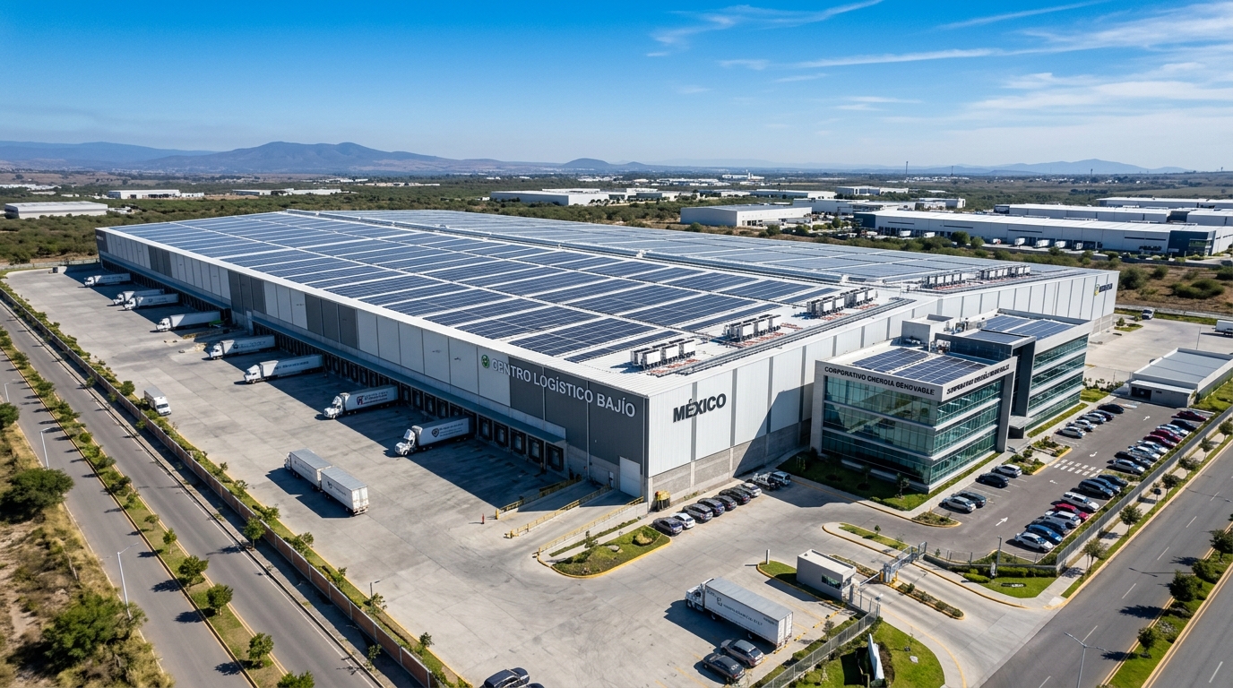Parque industrial con paneles solares comerciales en México